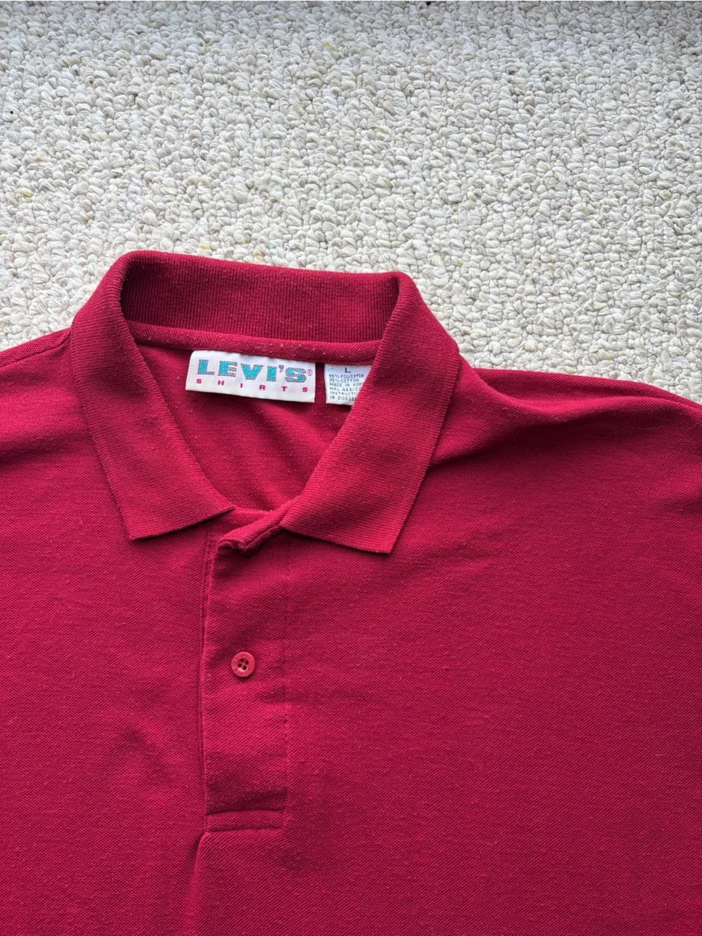 80s Vintage Levi's Men's Cranberry Red Polo Shirt. Size Large.